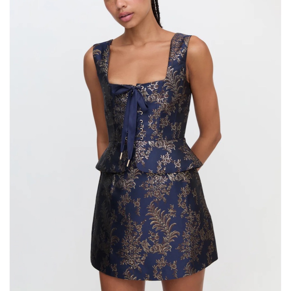Hill House Midnight Navy and Gold Brocade Set
